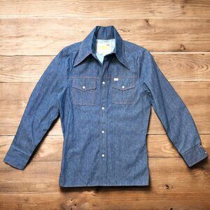Vintage Trego's Westwear Pearl Snap Denim Shirt Size 34 Western Wear NEW